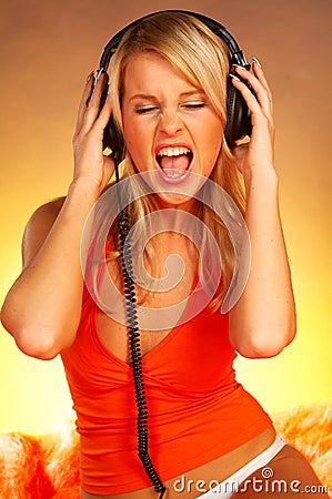 Girl with headphones Stock Photo