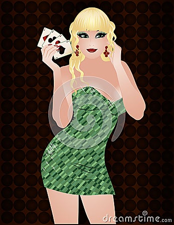 girl with poker cards Vector Illustration