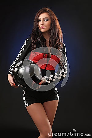 girl in a racing suit Stock Photo