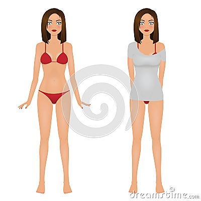 girl in red bikini and Young woman in gray t-shirt. vector illustration. Vector Illustration