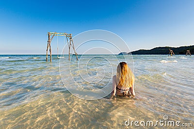 Sexy woman Phu Quoc Sao beach Stock Photo