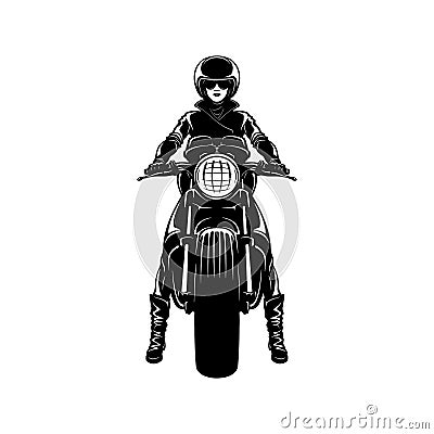 Sexy Girl and Vintage Motorcycle - Chopper, Classic Bike, Clipart, Vector Silhouette Vector Illustration