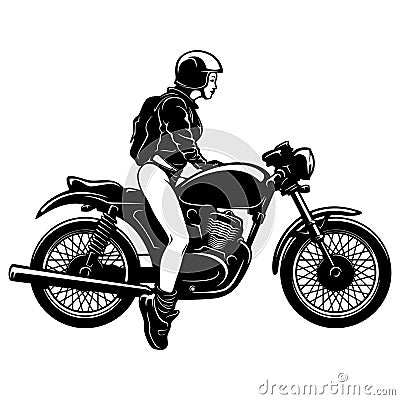 Sexy Girl and Vintage Motorcycle - Chopper, Classic Bike, Clipart, Vector Silhouette Vector Illustration
