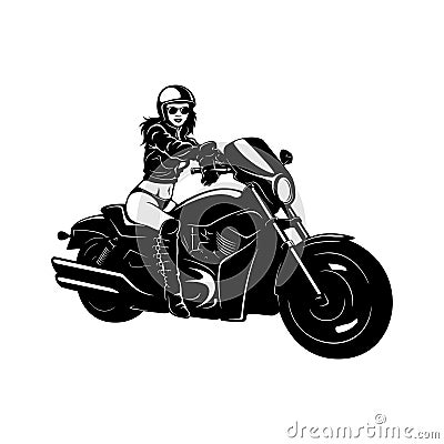 Sexy Girl and Vintage Motorcycle - Chopper, Classic Bike, Clipart, Vector Silhouette Vector Illustration