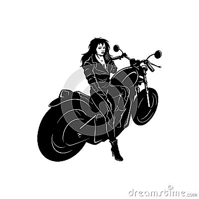 Sexy Girl and Vintage Motorcycle - Chopper, Classic Bike, Clipart, Vector Silhouette Vector Illustration