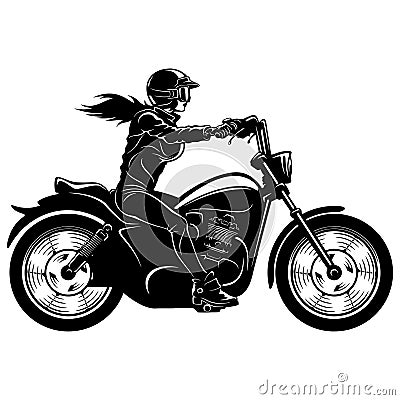 Sexy Girl and Vintage Motorcycle - Chopper, Classic Bike, Clipart, Vector Silhouette Vector Illustration