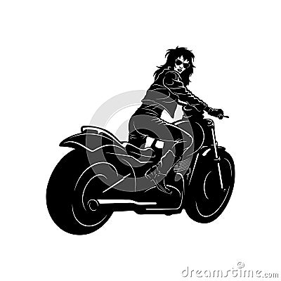 Sexy Girl and Vintage Motorcycle - Chopper, Classic Bike, Clipart, Vector Silhouette Vector Illustration