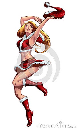 girl wearing Santa costume Vector Illustration