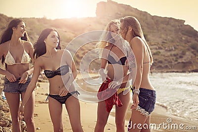 girls on the beach Stock Photo