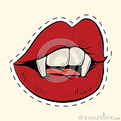 Halloween vampire mouth female label sticker Vector Illustration