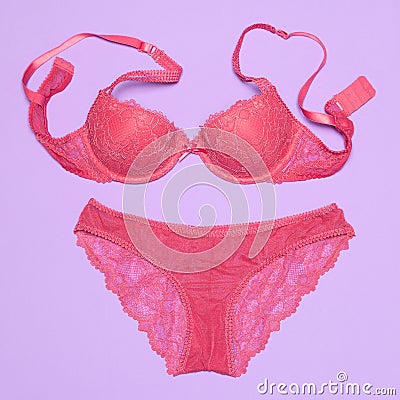 lace lingerie set of push-up bra and dot mesh bikini panty Stock Photo