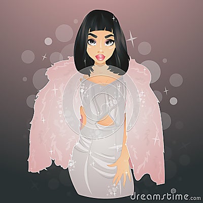 lady with black hair on sparkling background Vector Illustration