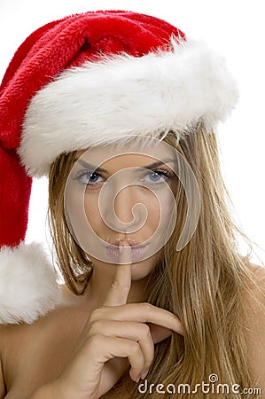 lady instructing to keep silent Stock Photo