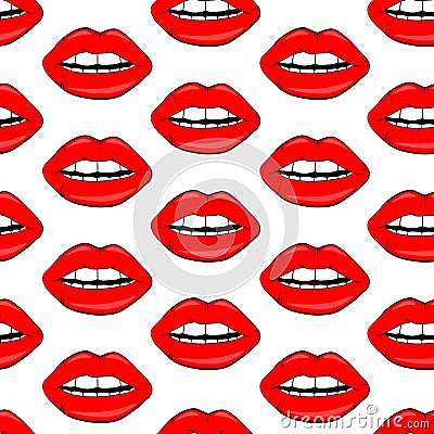 Cosmetics and makeup lips seamless pattern. beautiful lips of woman with red lipstick and gloss. Sexy lip backgrounds. Stock Photo