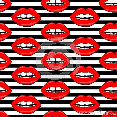 Cosmetics and makeup lips seamless pattern. beautiful lips of woman with red lipstick and gloss. Sexy lip backgrounds. Stock Photo