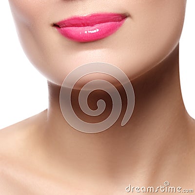 Lips. Beauty pink Lip Makeup Detail. Beautiful Make-up Stock Photo
