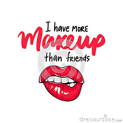 Sexy lips, bite one`s lip. Lips Biting. Female lips with red lipstick. Makeup quote. Sketch style. Vector Illustration