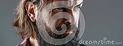 Sexy look of male. Hipster man with beard, mustache. Handsome brutal male. Sexy closeup portrait of brutal handsome male Stock Photo