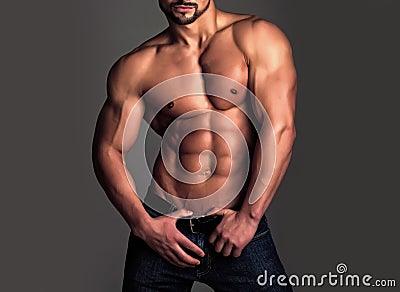 Sexy man. Healthy muscular mans body. Topless shirtless male model. Naked gay. Stock Photo