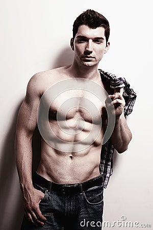 masculine man with muscular abs Stock Photo