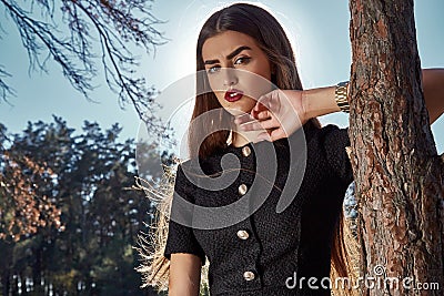 model outdoor rock sand beach trees summer weather Stock Photo