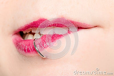 Mouth with Labret Piercing Stock Photo