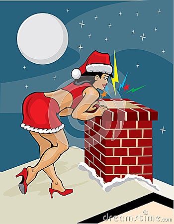 Mrs. Claus on roof Vector Illustration