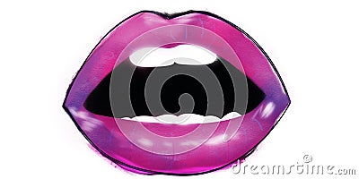 open mouth with fuchsia and violet lipstick and lips white teeth Stock Photo