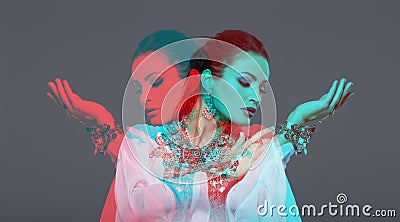 belly dancer performer in double exposure style Stock Photo