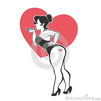 overweight pin up girl on heart background Stock Photo