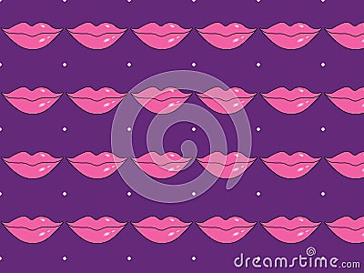 pink lips pattern background with polka dots Vector Illustration