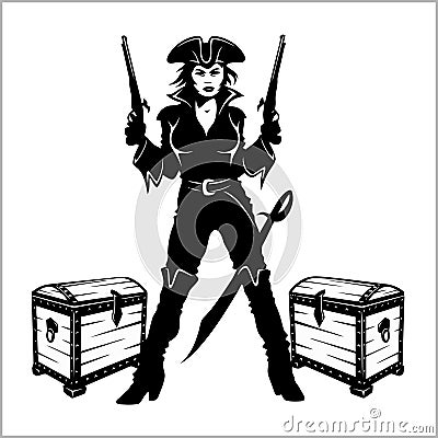 pinup dressed as a pirate Vector Illustration