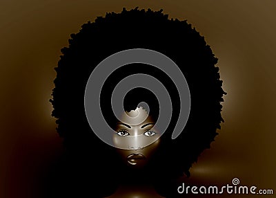 Sexy portrait of African American Woman, dark skin female face with beautiful traditional black Afro curly hair style, vector i Vector Illustration