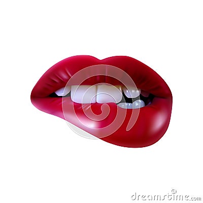 Sexy red lips, bite one`s lip. Vector illustration. Vector Illustration