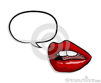 Red Lips with Blank Narration Speech Bubble Vector Illustration