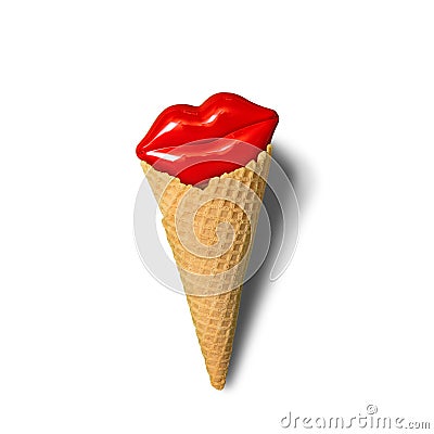 Sexy red lips waffle cone pop art collage Stock Photo