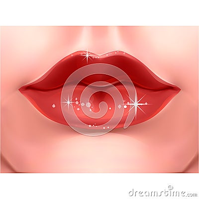 Sexy red lips on white. 3D Vector illustration. beautiful lips, cosmetics Vector Illustration