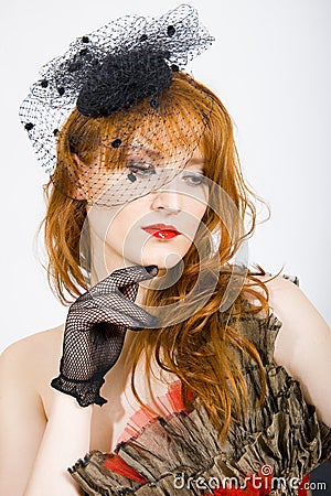 retro woman with black vintage veil Stock Photo