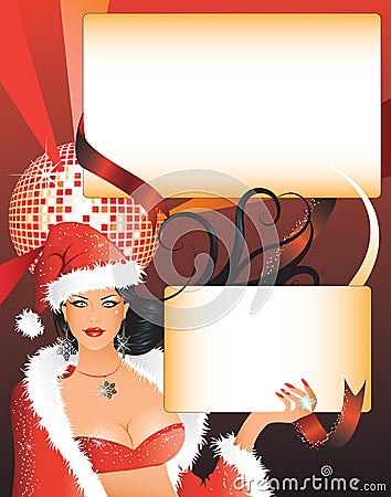 Santa girl with two blank spaces for text Vector Illustration