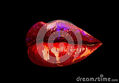 Sexy seduction woman lips, passion lip, sensual mouth. Seduction passion desire. Art on black background. Stock Photo