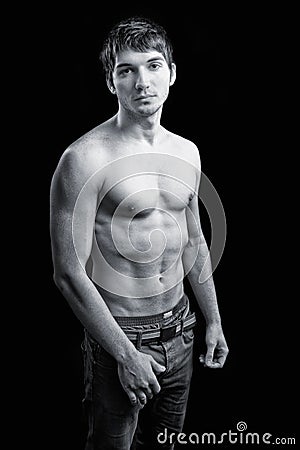 shirtless guy with masculine body Stock Photo