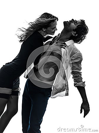 stylish couple lovers silhouette Stock Photo