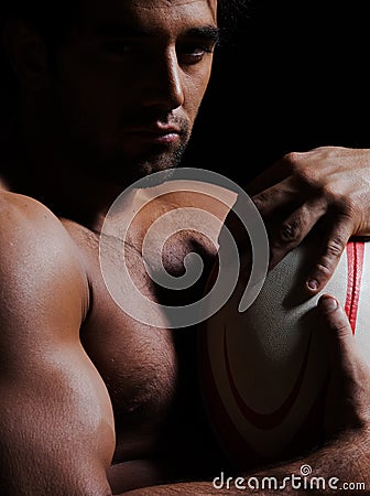 topless rugby man portrait Stock Photo