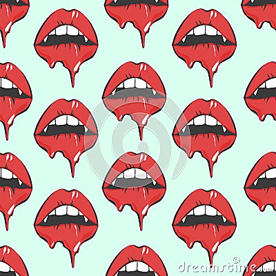 Vampires Lips Seamless Pattern. Melting lips. Vector illustration for halloween Vector Illustration