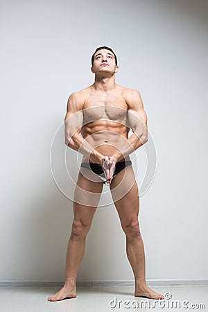 very muscular male model in underwear Stock Photo