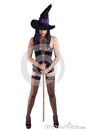 witch and her broomstick. Stock Photo