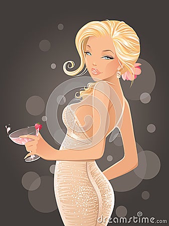 woman with cocktail Vector Illustration