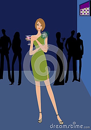 woman with cocktail in nightclub Stock Photo