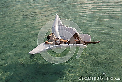 woman with dark hair in luxurious swimming suit Stock Photo