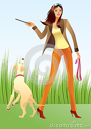 woman with a dog in the park Vector Illustration